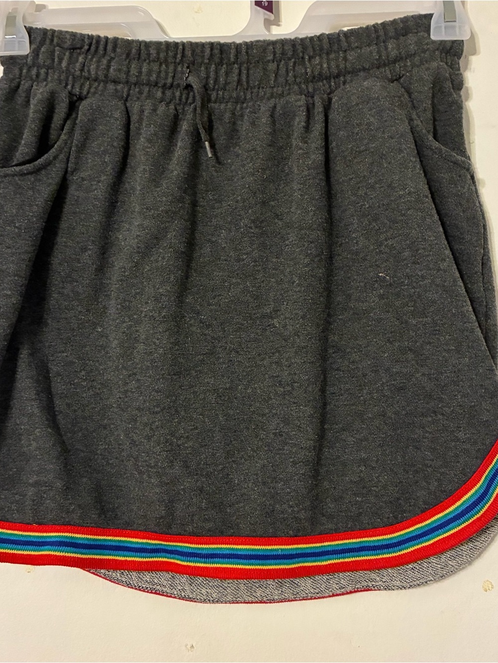 Charcoal Drawstring Sweat Skirt with Rainbow Trim size M Hot topic